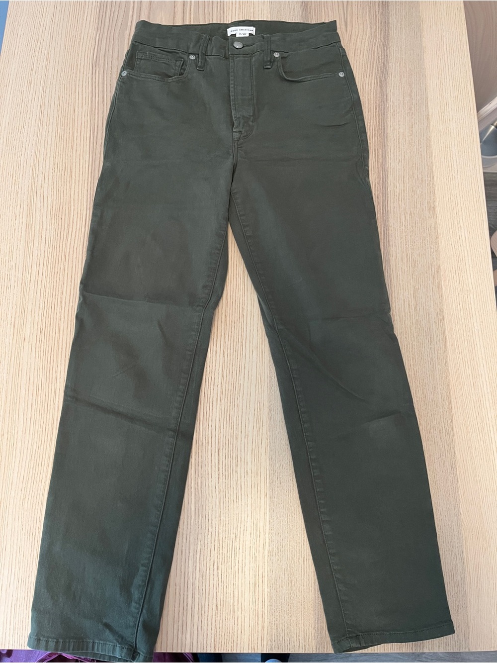 Good American Olive Green Straight Jeans